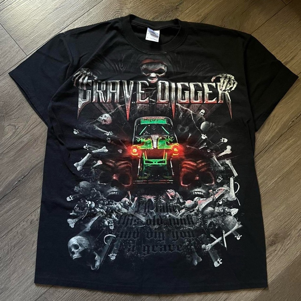 VINTAGE Y2K Grave digger monster truck grunge emo black tshirt